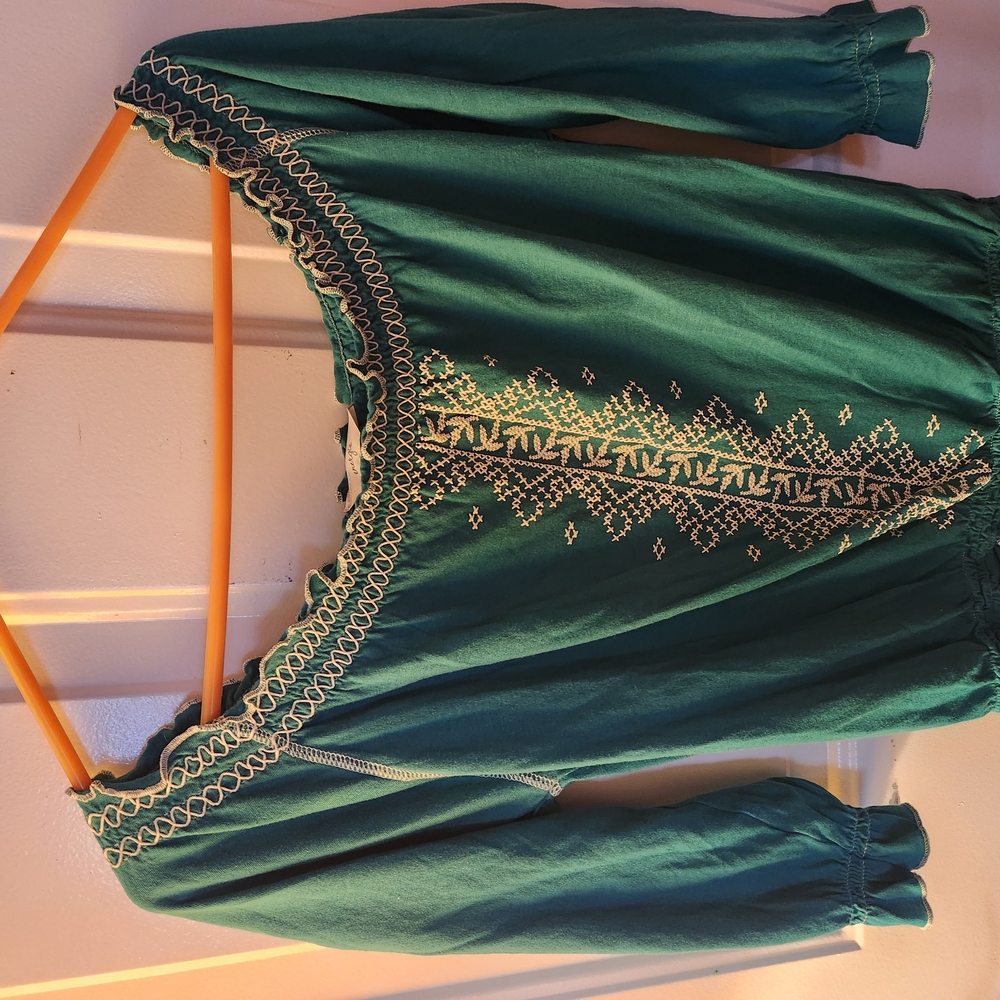 Embroidered Green Women's Top